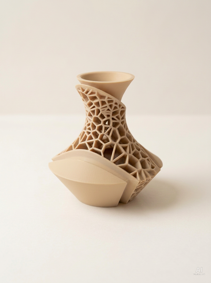Vori — Vaso decorativo a lamine traforate stampato in 3D - finitura opaca - Caramello