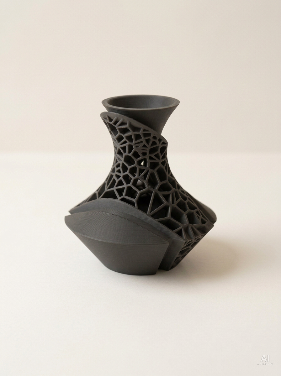 Vori — Vaso decorativo a lamine traforate stampato in 3D - finitura opaca - Carbone