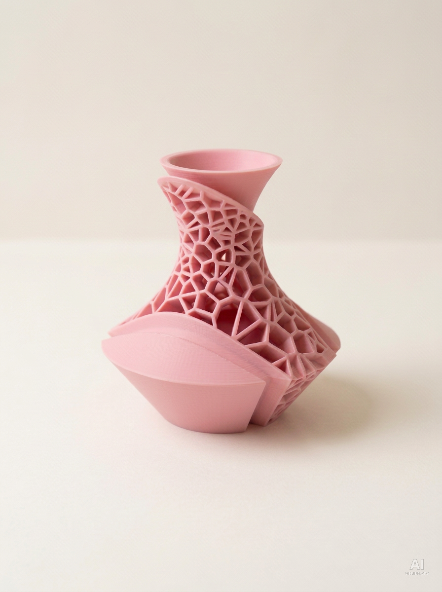 Vori — Vaso decorativo a lamine traforate stampato in 3D - finitura opaca - Rosa