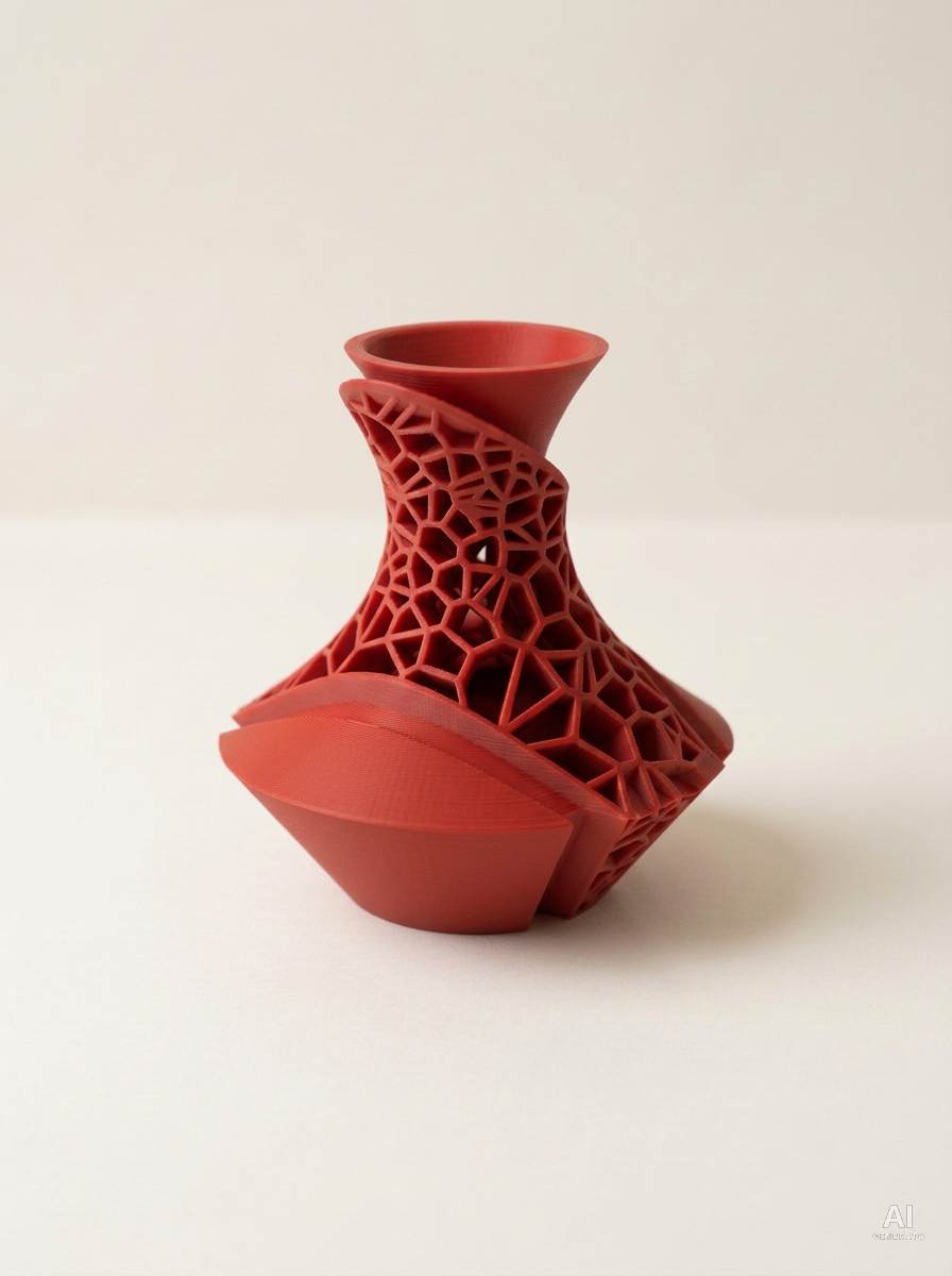 Vori — Vaso decorativo a lamine traforate stampato in 3D - finitura opaca - Rosso
