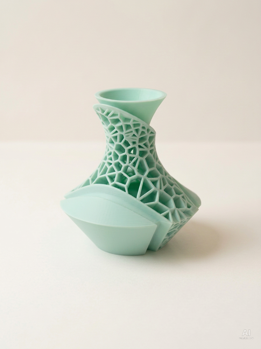 Vori — Vaso decorativo a lamine traforate stampato in 3D - finitura opaca - Verde Pastello