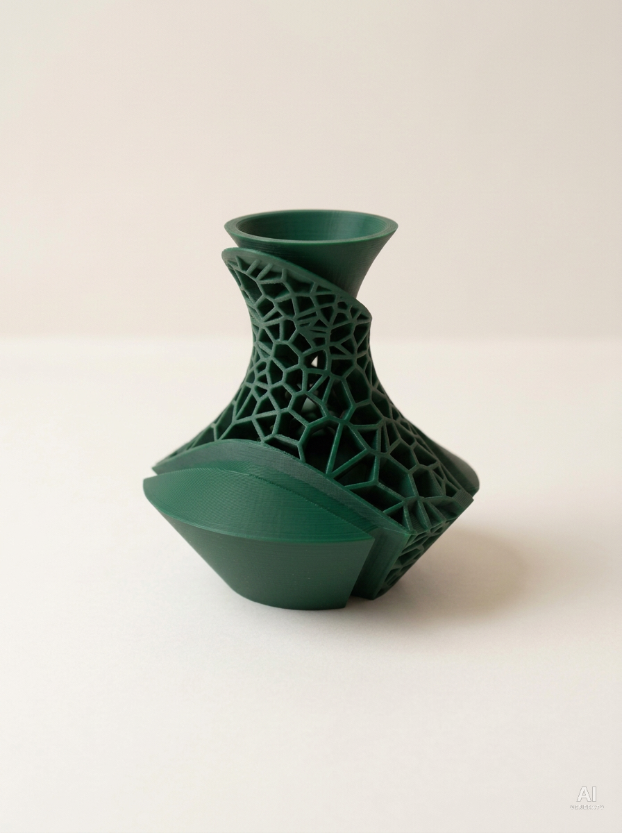Vori — Vaso decorativo a lamine traforate stampato in 3D - finitura opaca - Verde Scuro
