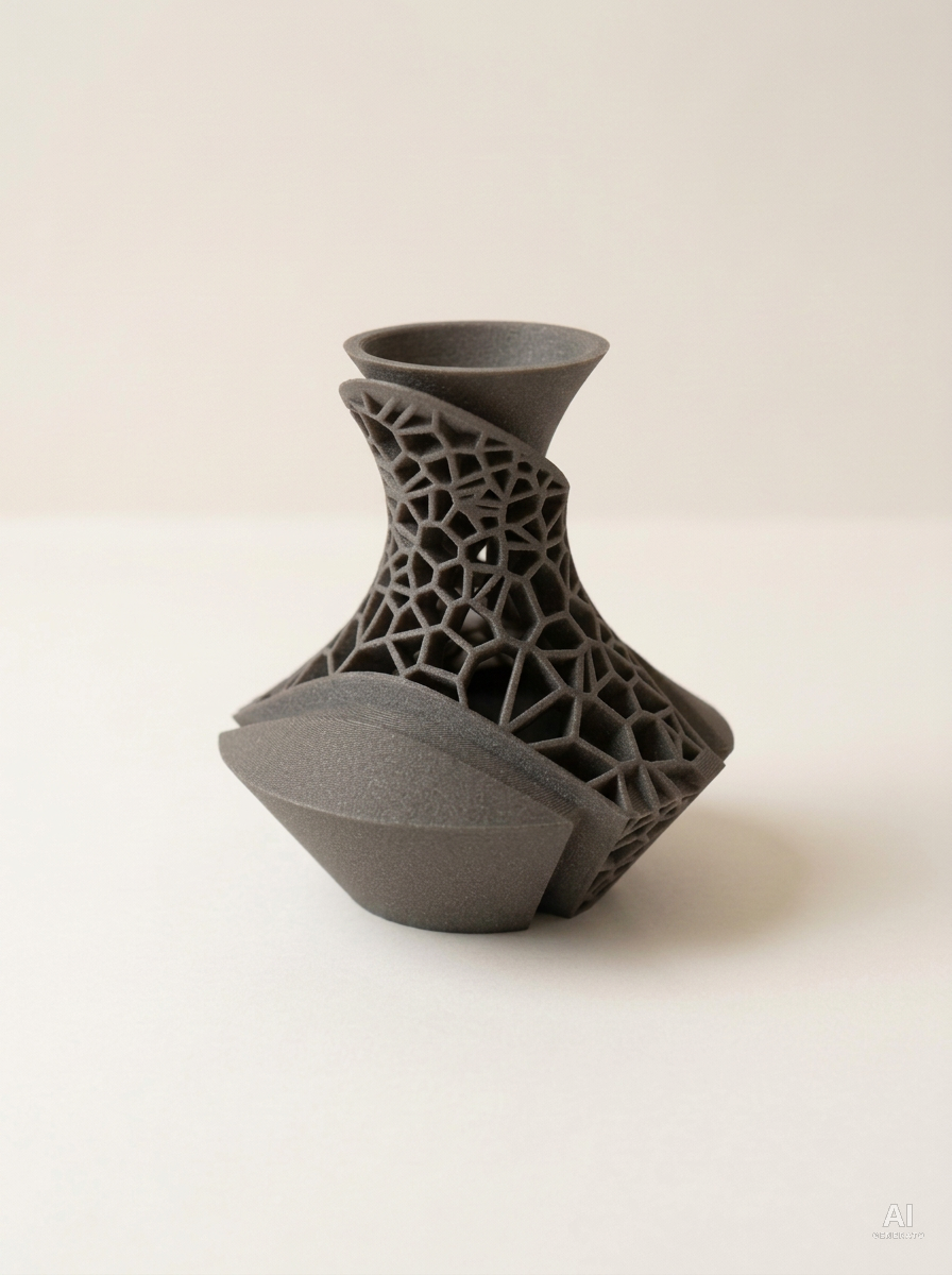Vori — Vaso decorativo a lamine traforate stampato in 3D - in fibra di carbonio - Grigio Lava Carbonio