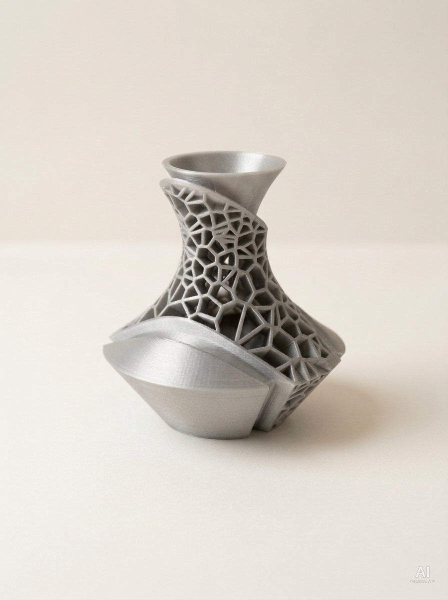 Vori — Vaso decorativo a lamine traforate stampato in 3D - metallizzato - Argento