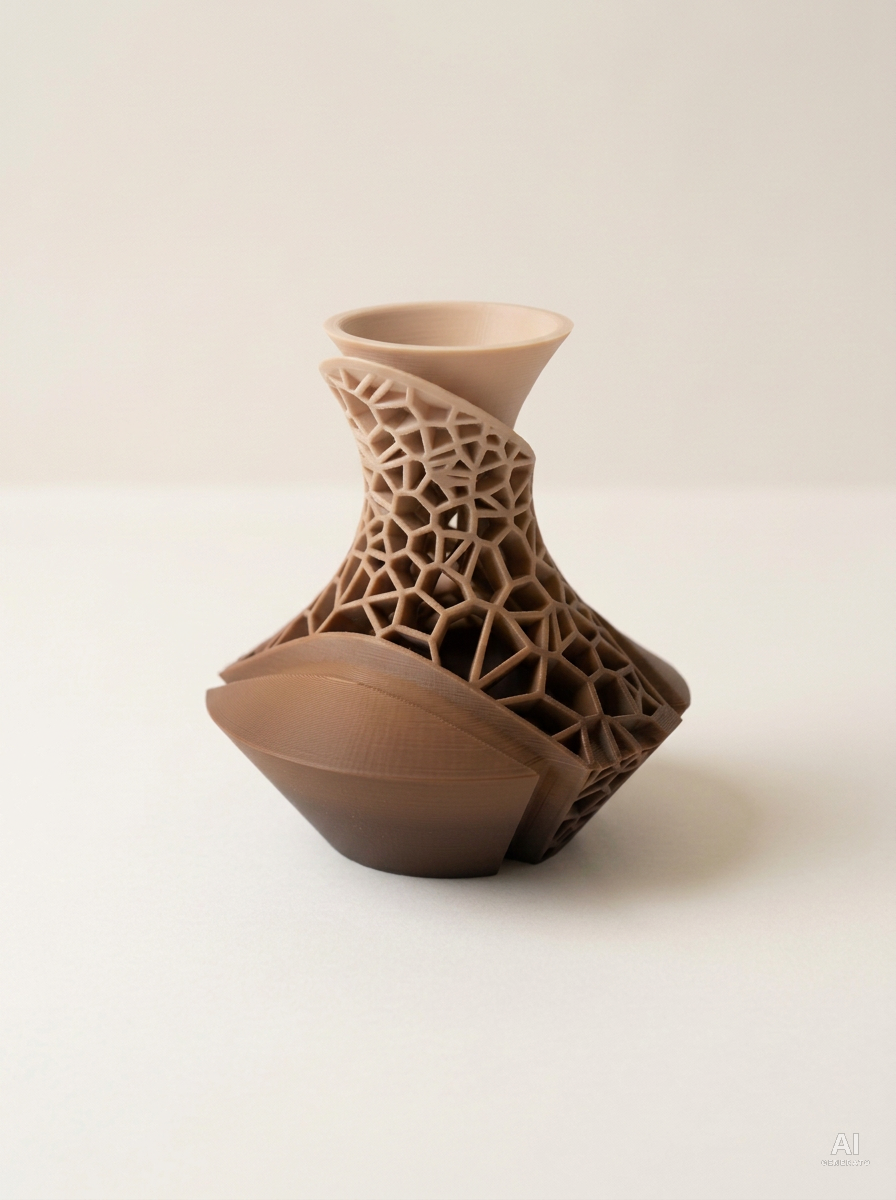 Vori — Vaso decorativo a lamine traforate stampato in 3D - sfumato - Cappuccino Sfumato