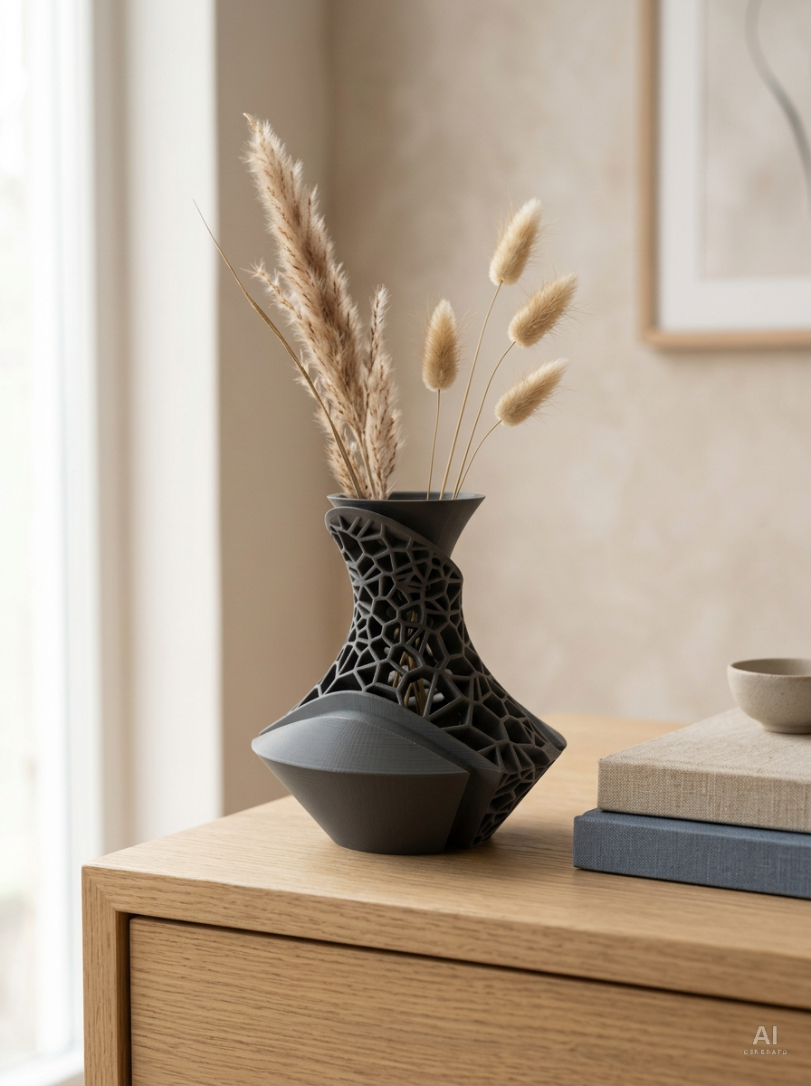 Vori — Vaso decorativo a lamine traforate stampato in 3D — ambientata — vaso design