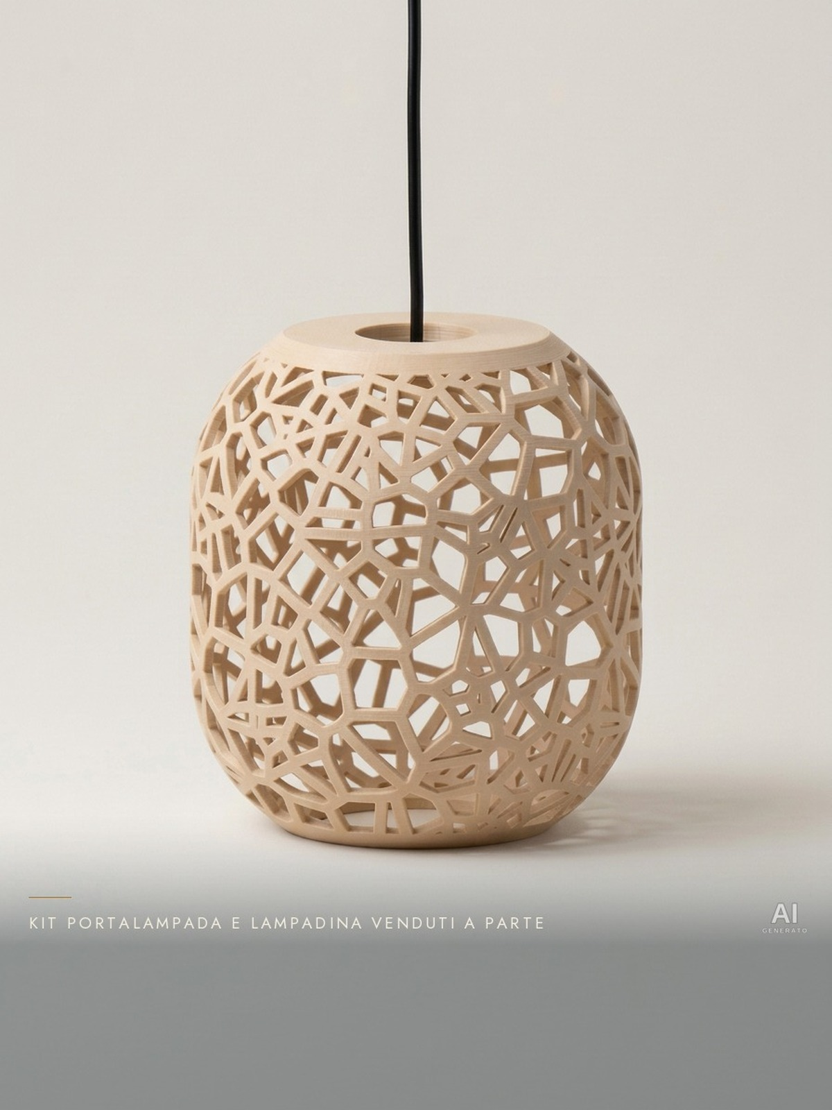 Vori02 Pendant – Paralume a sospensione a reticolo Voronoi - effetto legno - Legno Rovere