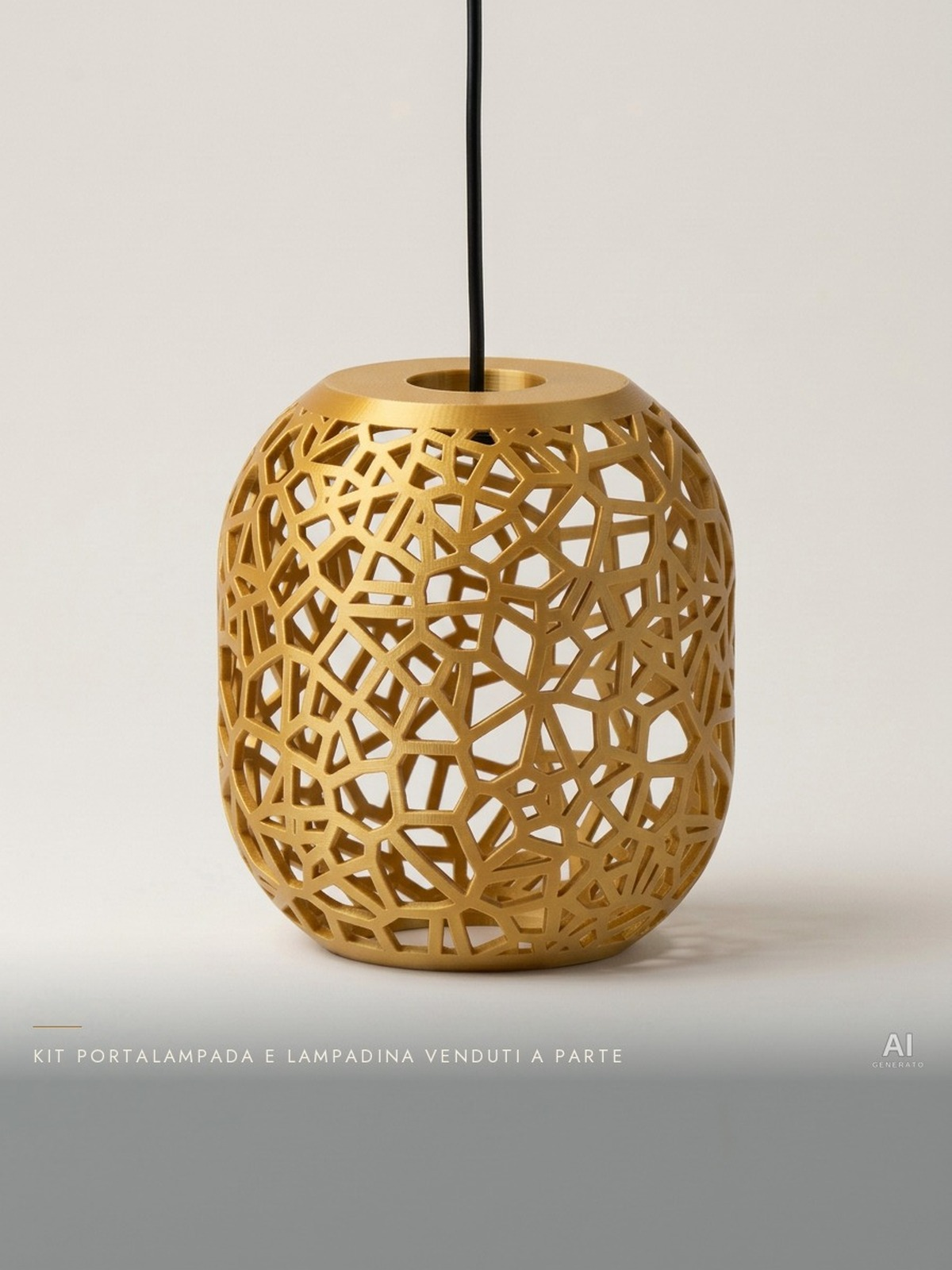 Vori02 Pendant – Paralume a sospensione a reticolo Voronoi - effetto seta - Oro Silk