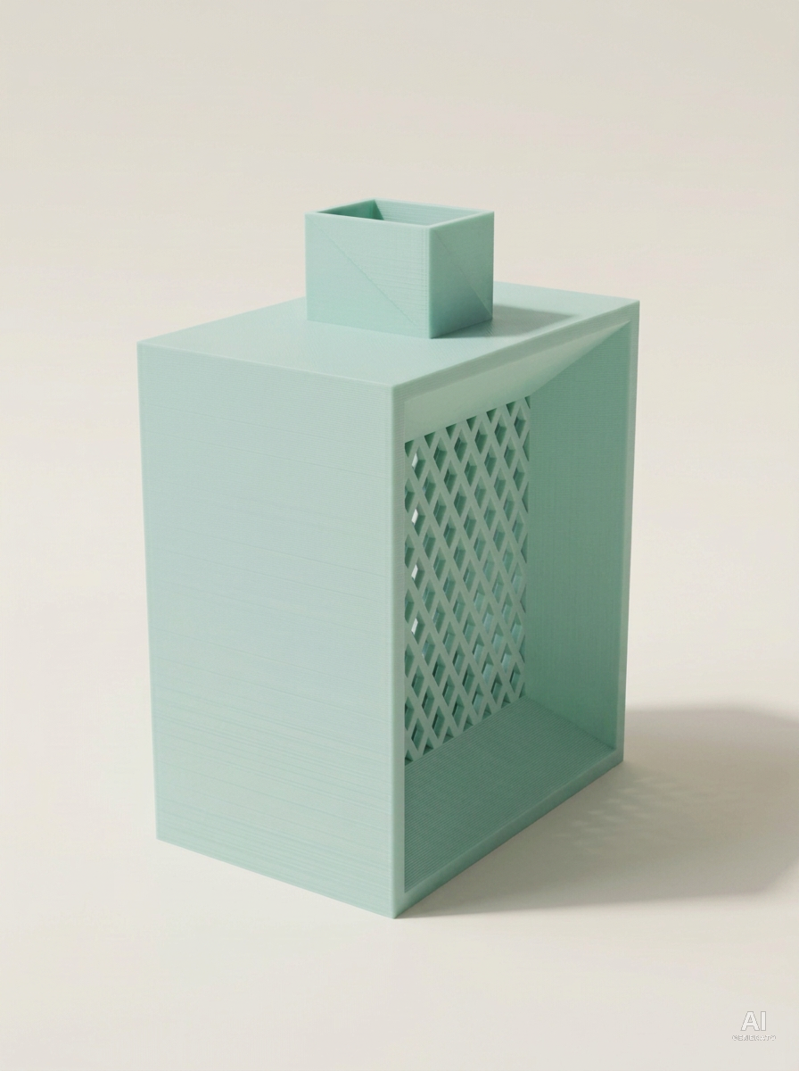 Voure — Vaso decorativo squadrato con grata stampato in 3D - effetto opaco - Verde Pastello