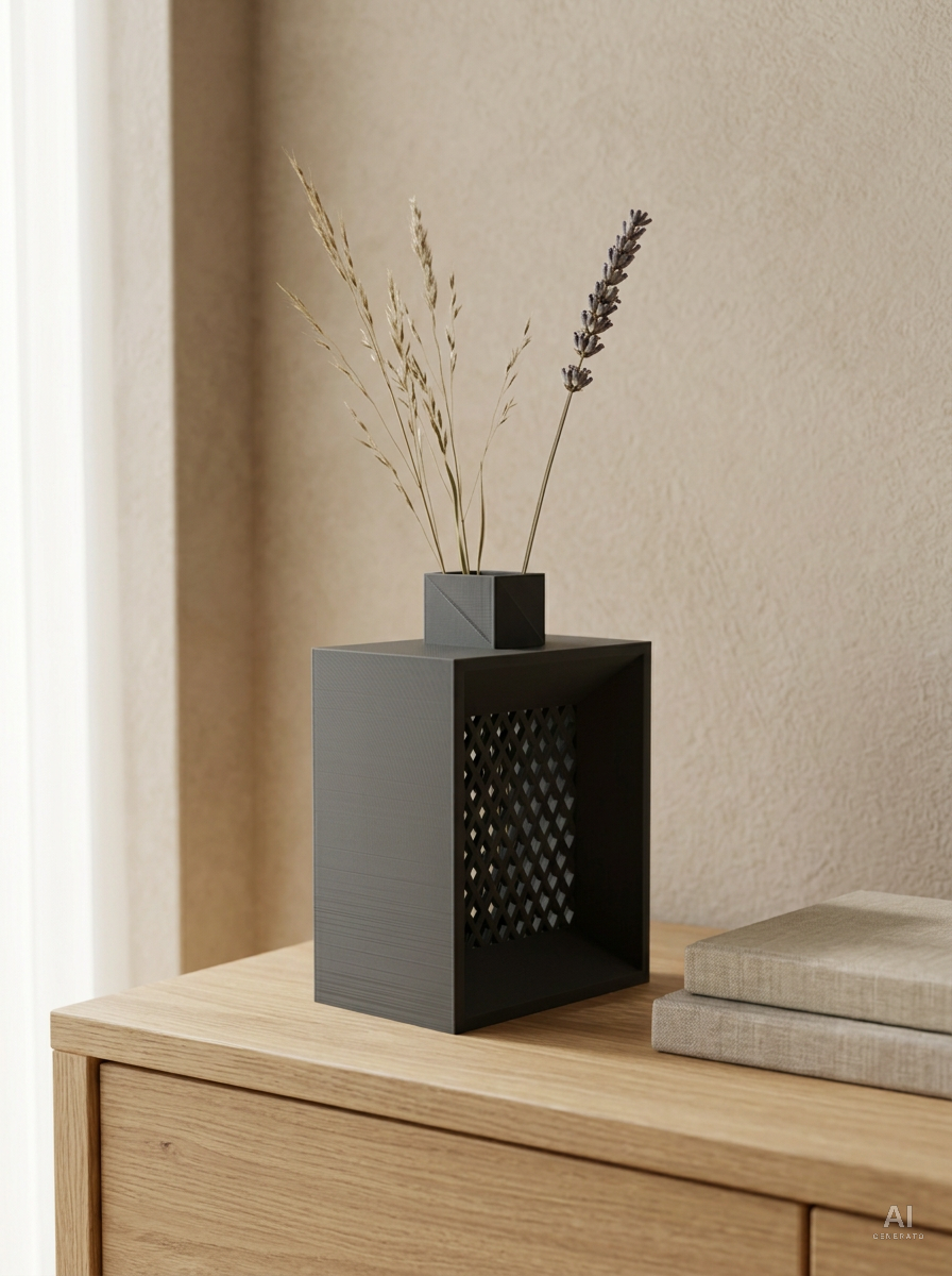 Voure — Vaso decorativo squadrato con grata stampato in 3D — ambientata