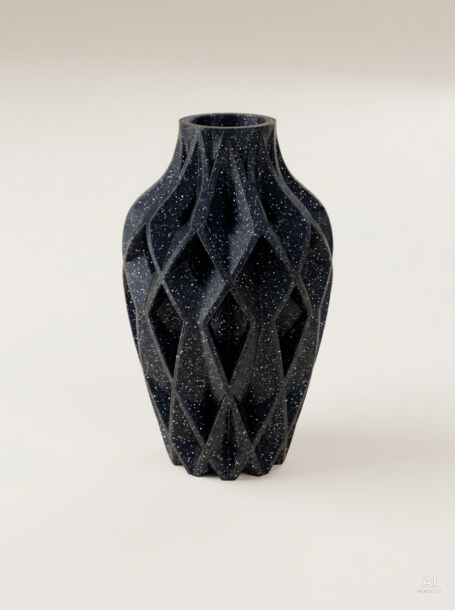 Yano — Vaso decorativo sfaccettato stampato in 3D - con glitter - Nero Glitter