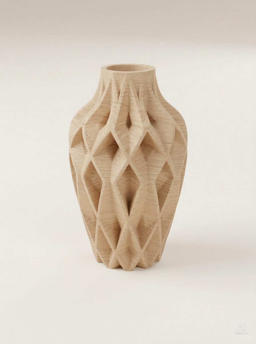 Yano — Vaso decorativo sfaccettato stampato in 3D - effetto legno - Legno Rovere