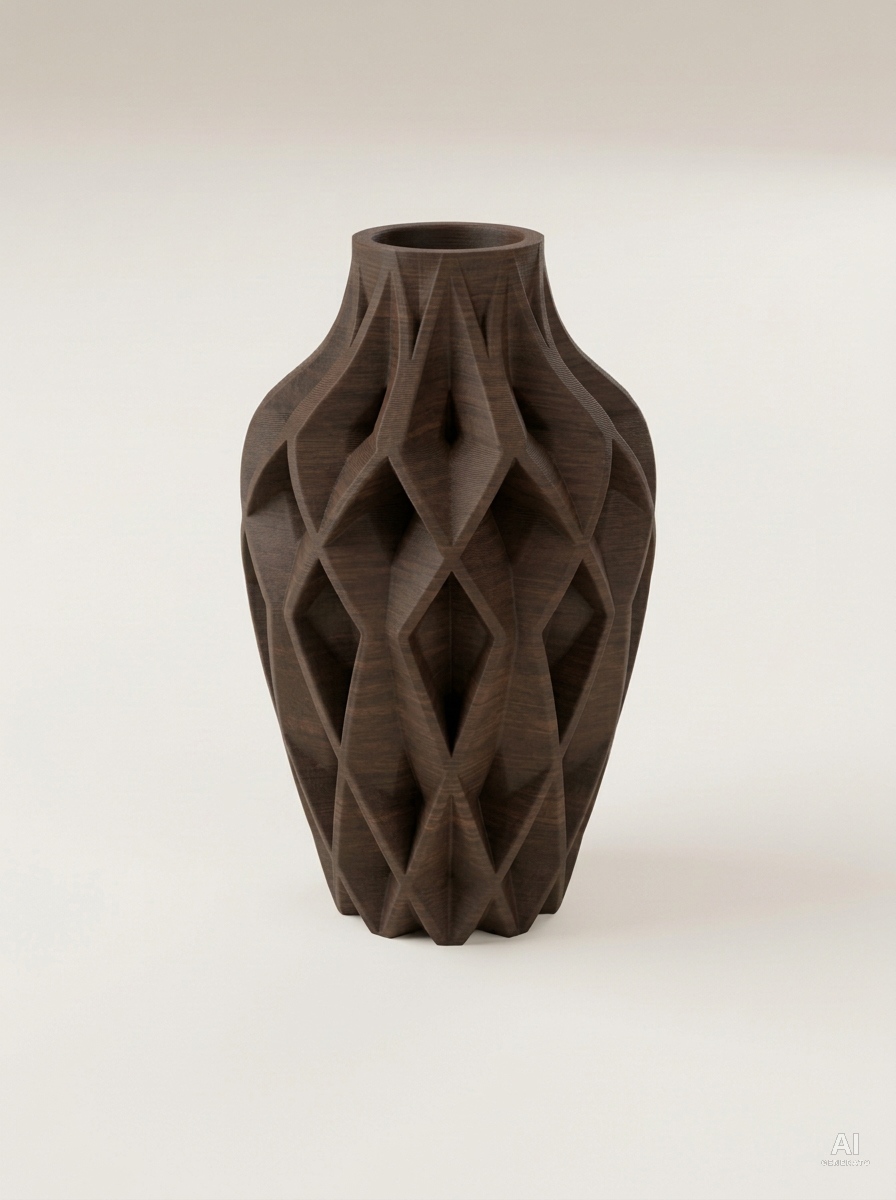 Yano — Vaso decorativo sfaccettato stampato in 3D - effetto legno - Nero Legno