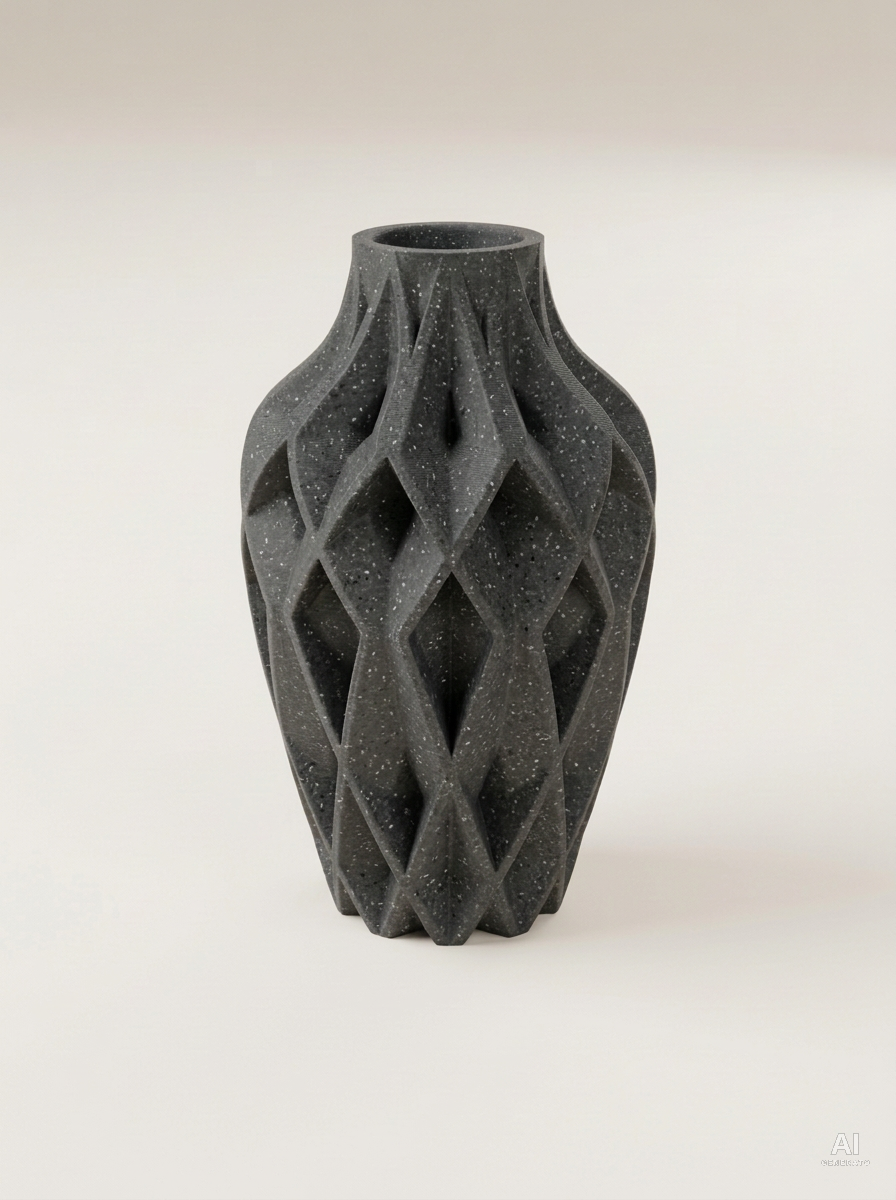 Yano — Vaso decorativo sfaccettato stampato in 3D - effetto pietra - Grigio Pietra