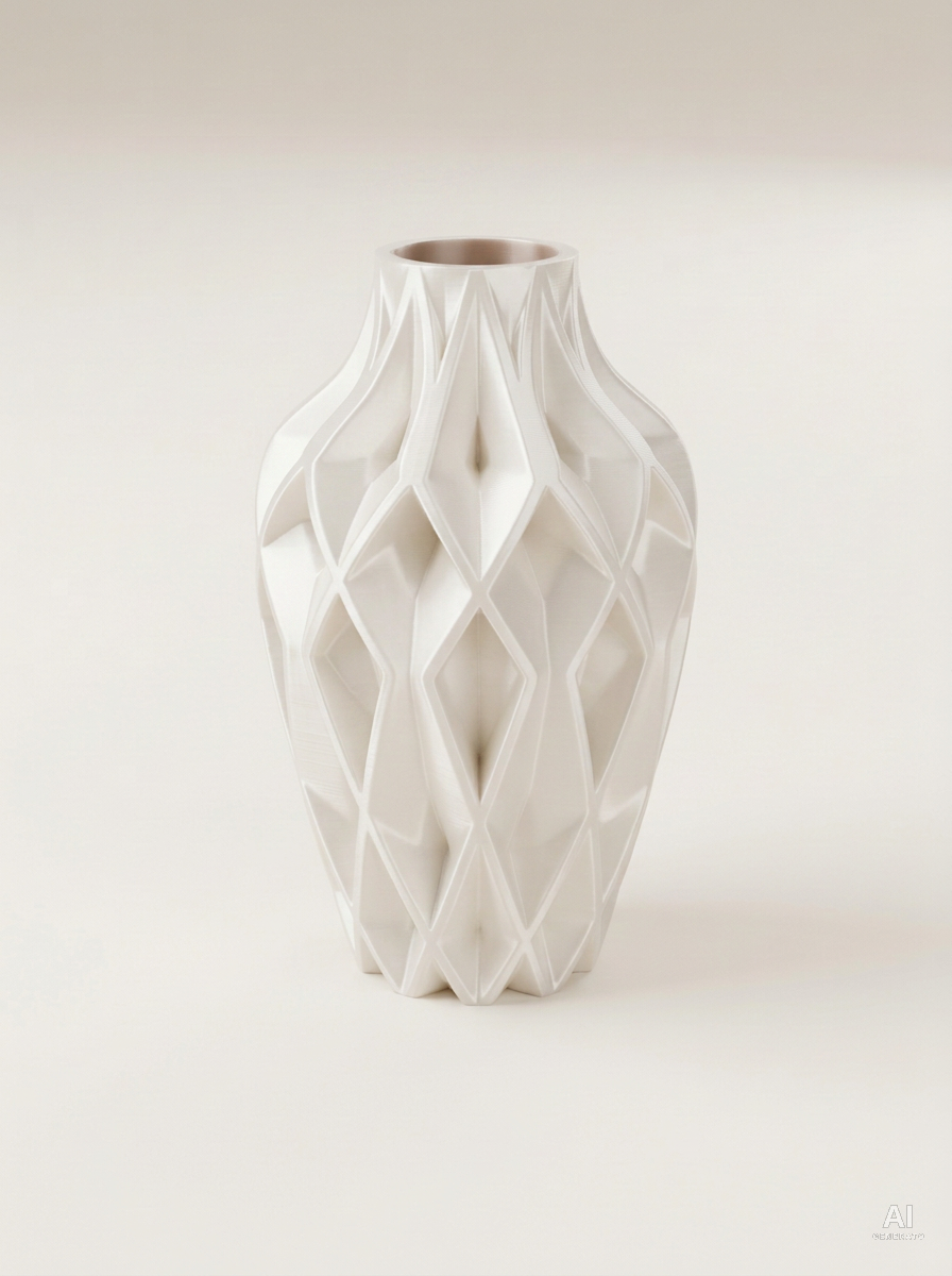 Yano — Vaso decorativo sfaccettato stampato in 3D - effetto seta - Bianco Silk