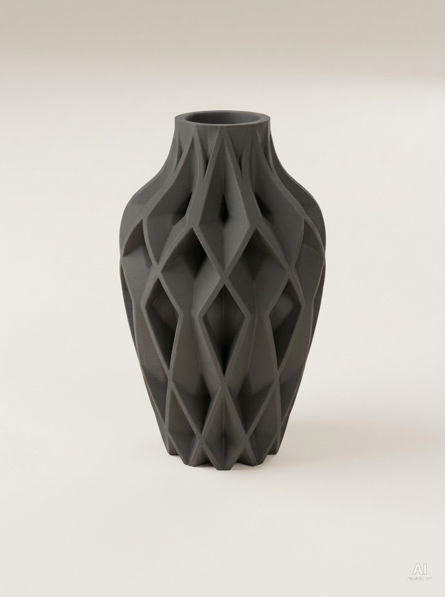 Yano — Vaso decorativo sfaccettato stampato in 3D - finitura opaca - Carbone