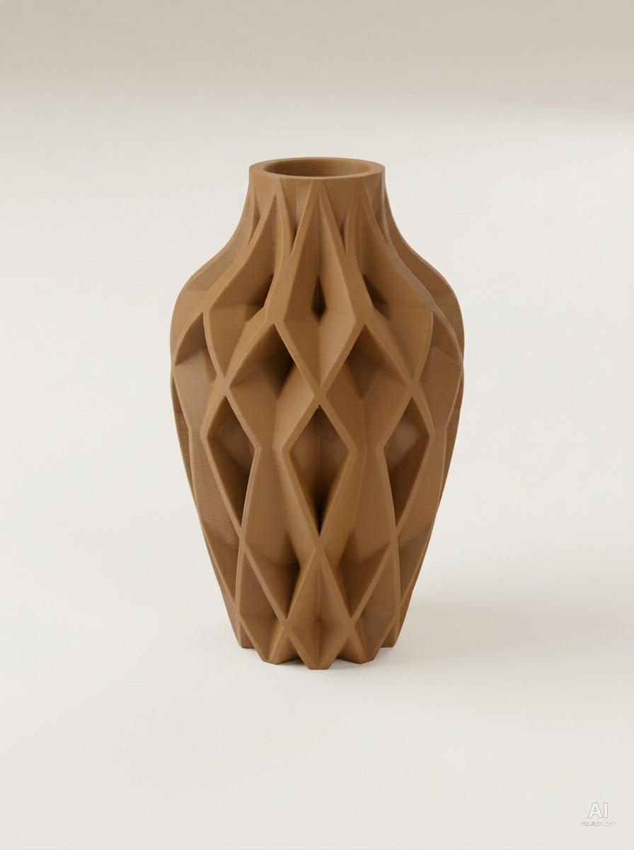 Yano — Vaso decorativo sfaccettato stampato in 3D - finitura opaca - Marrone Nocciola