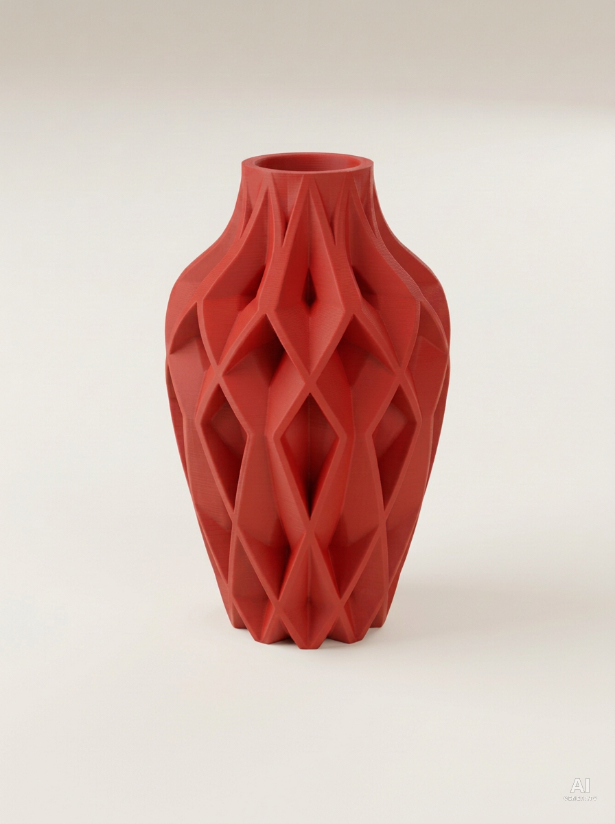 Yano — Vaso decorativo sfaccettato stampato in 3D - finitura opaca - Rosso