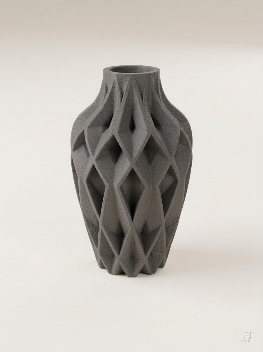 Yano — Vaso decorativo sfaccettato stampato in 3D - in fibra di carbonio - Grigio Lava Carbonio