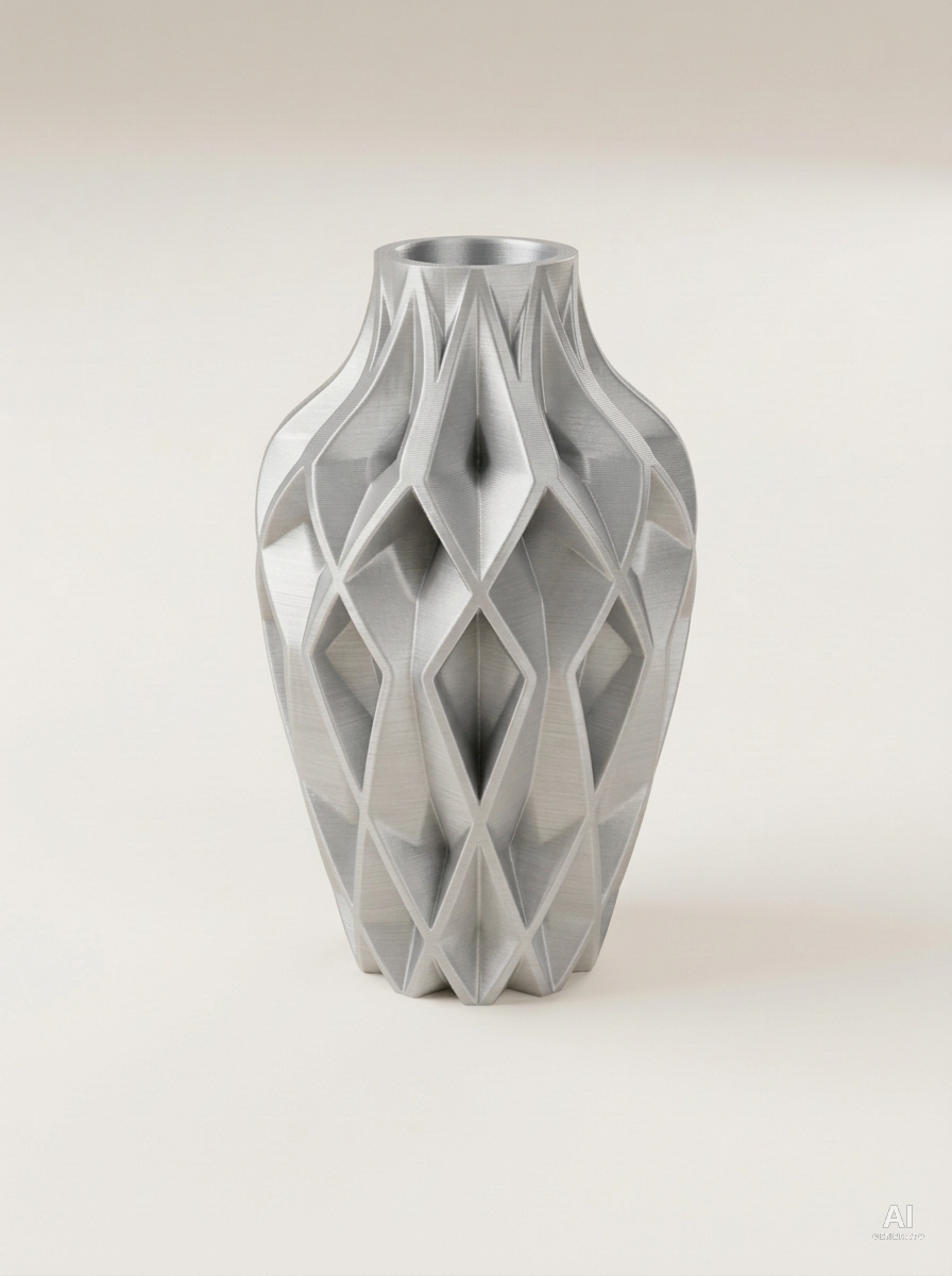 Yano — Vaso decorativo sfaccettato stampato in 3D - metallizzato - Argento