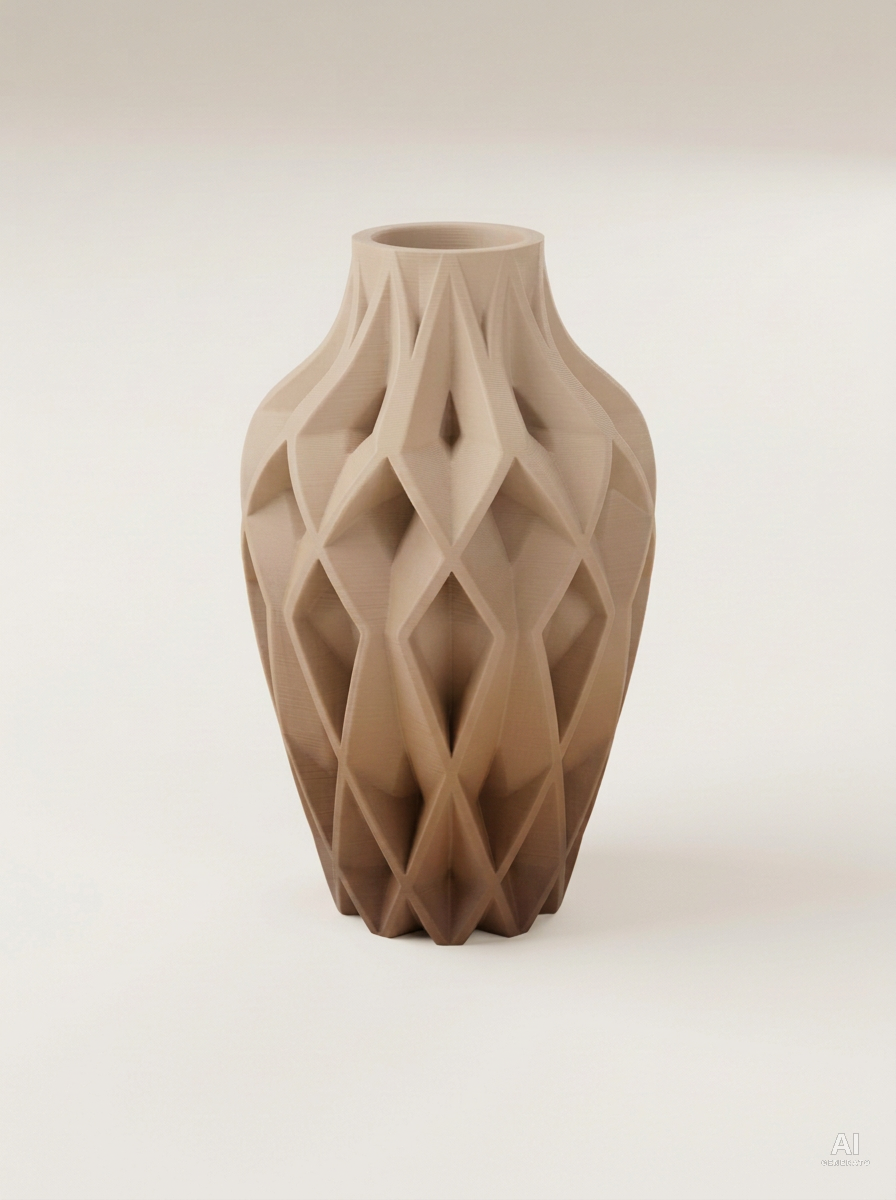 Yano — Vaso decorativo sfaccettato stampato in 3D - sfumato - Cappuccino Sfumato