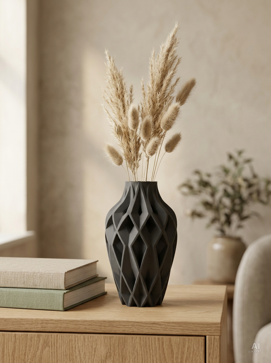 Yano — Vaso decorativo sfaccettato stampato in 3D — ambientata — vaso sfaccettato