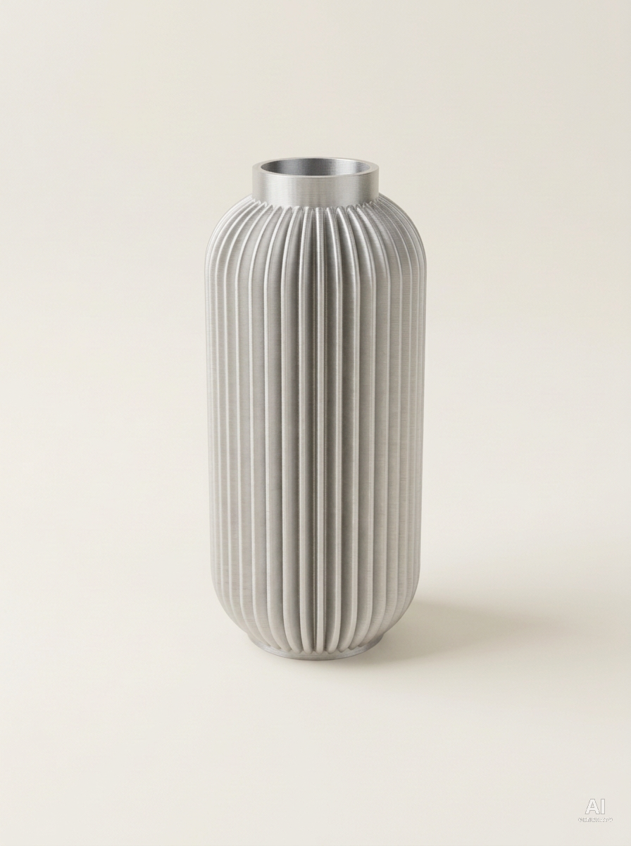 Yao 02 — Vaso decorativo a capsula rigato stampato in 3D - metallizzato - Argento