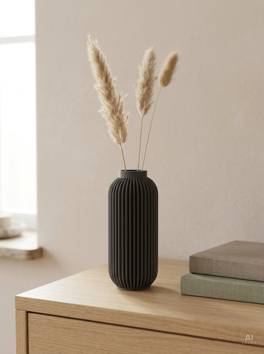 Yao 02 — Vaso decorativo a capsula rigato stampato in 3D — ambientata