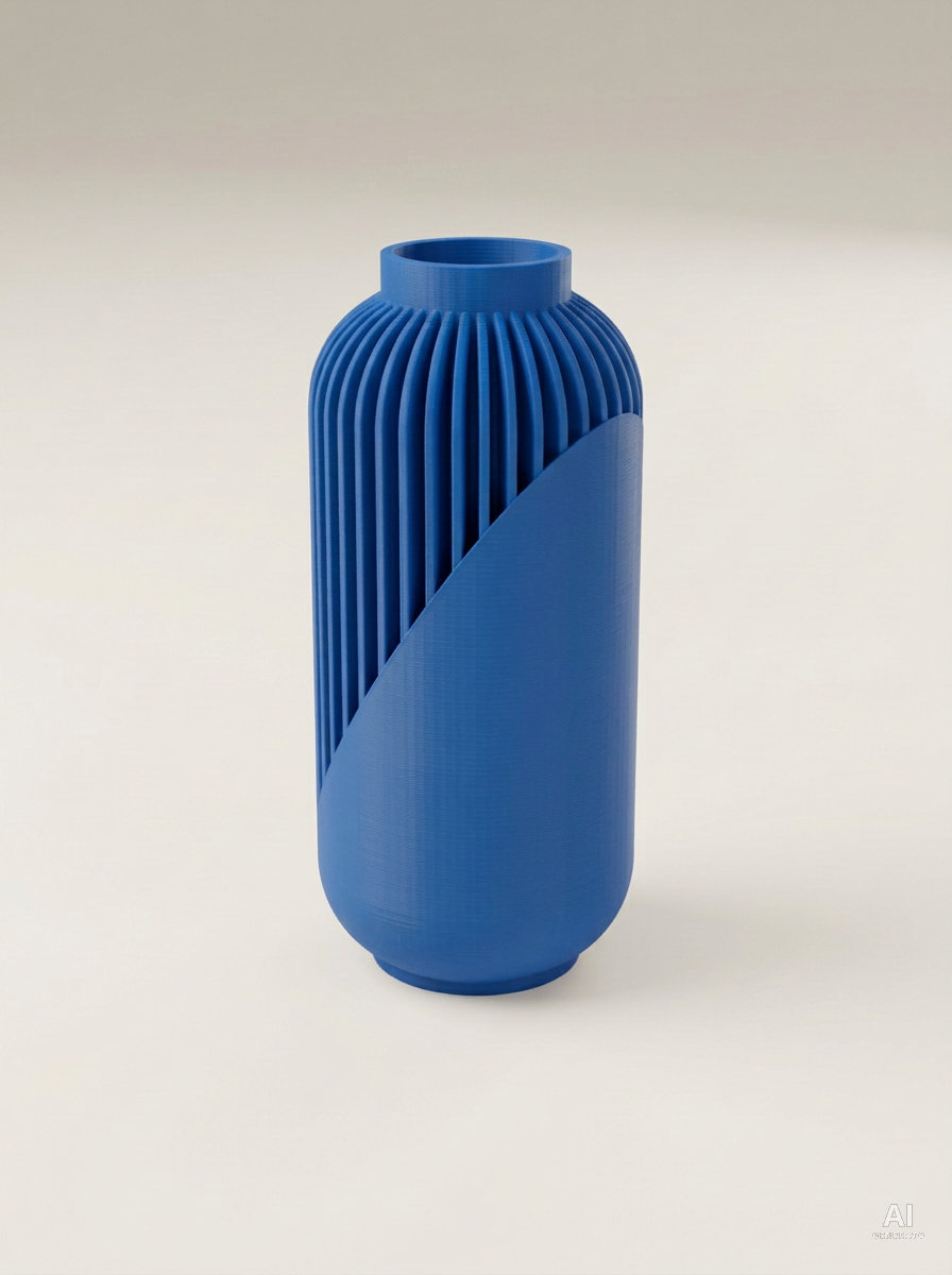 Yao Reissue — Vaso decorativo rigato con fascia liscia stampato in 3D - finitura opaca - Blu