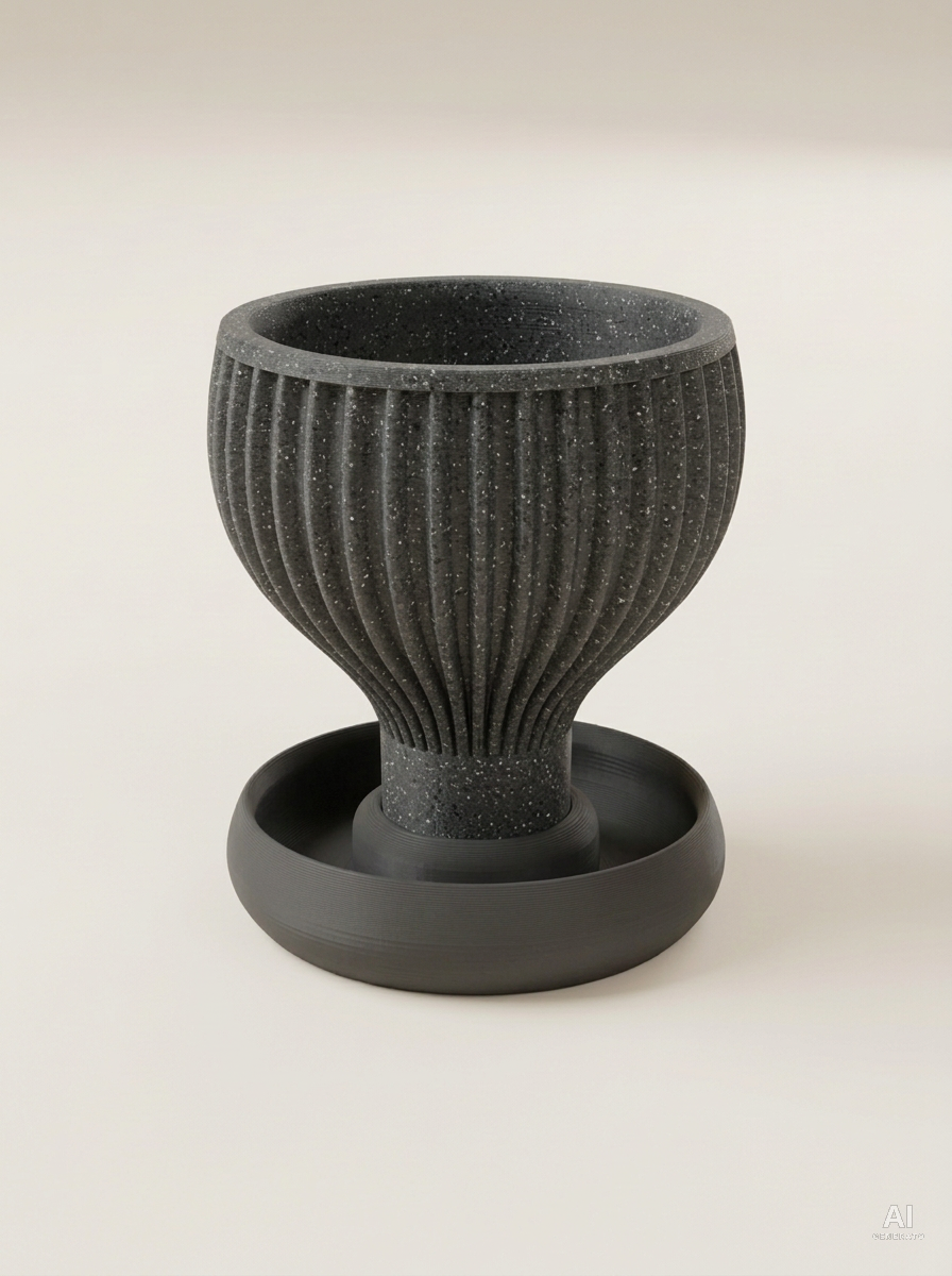Yin — Vaso a calice con sottovaso, stampato in 3D - Grigio Pietra / Carbone