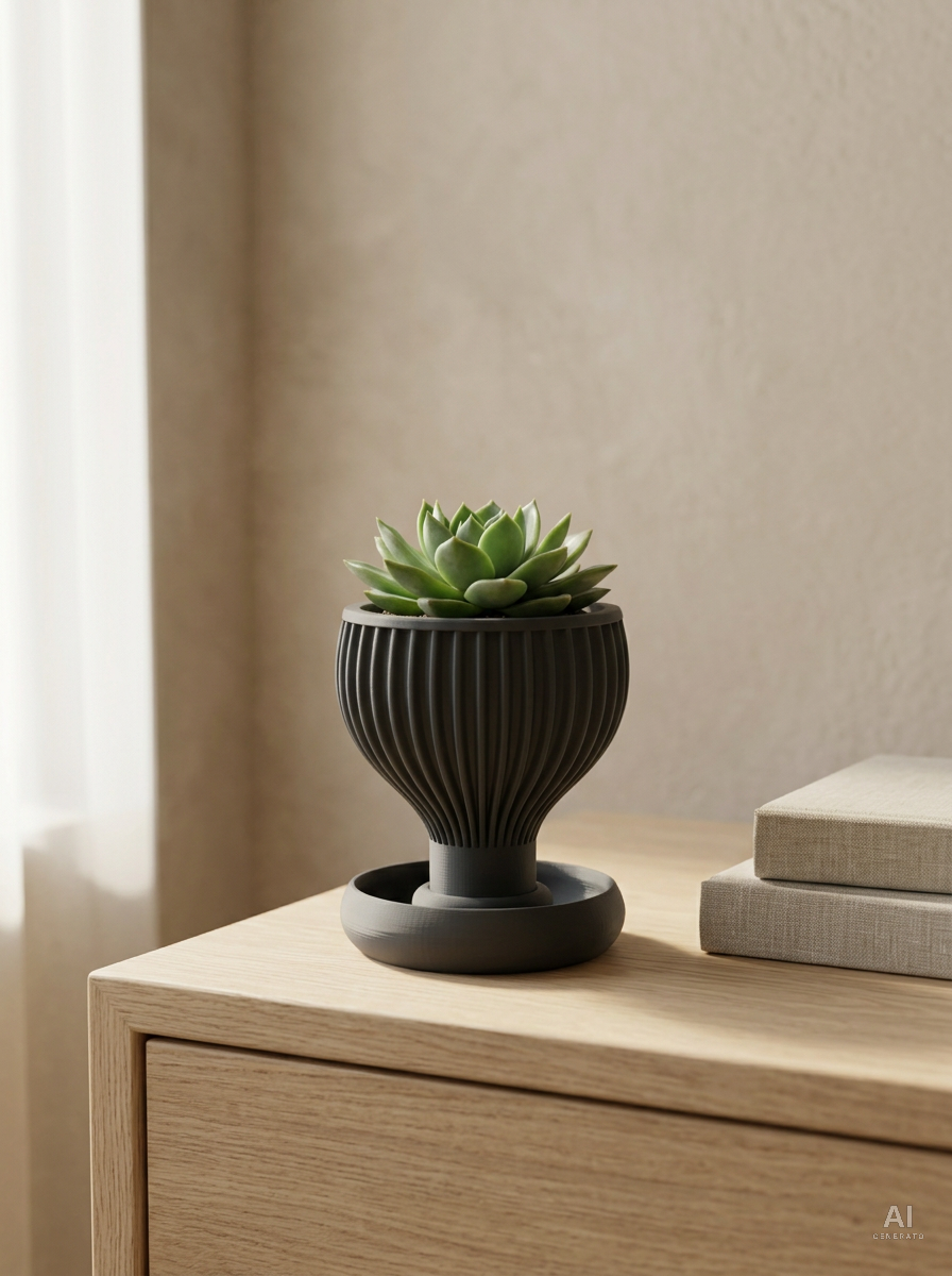 Yin — Vaso a calice con sottovaso, stampato in 3D — ambientata — vaso design