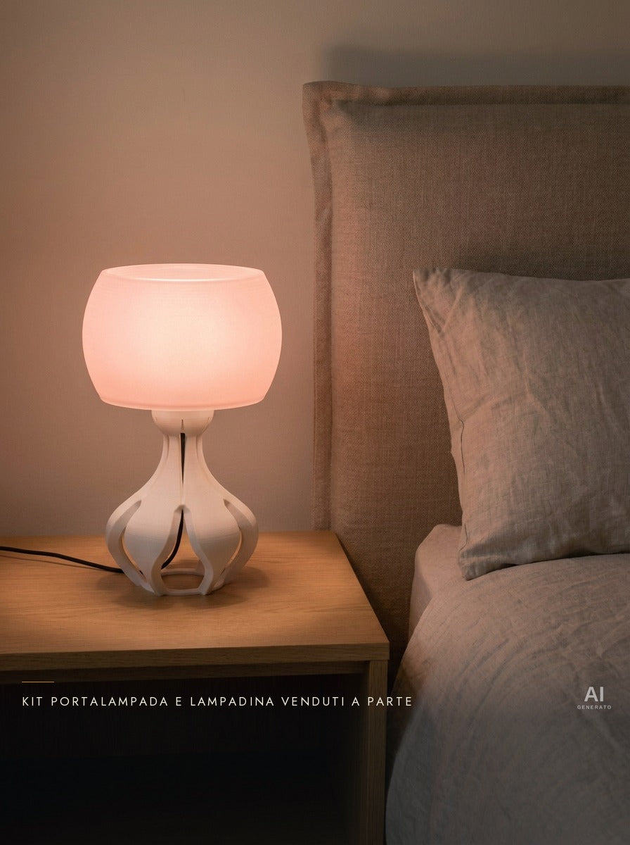 Zari – Lampada paralume – stampata in 3D — ambientata sera accesa — paralume stampato in 3D